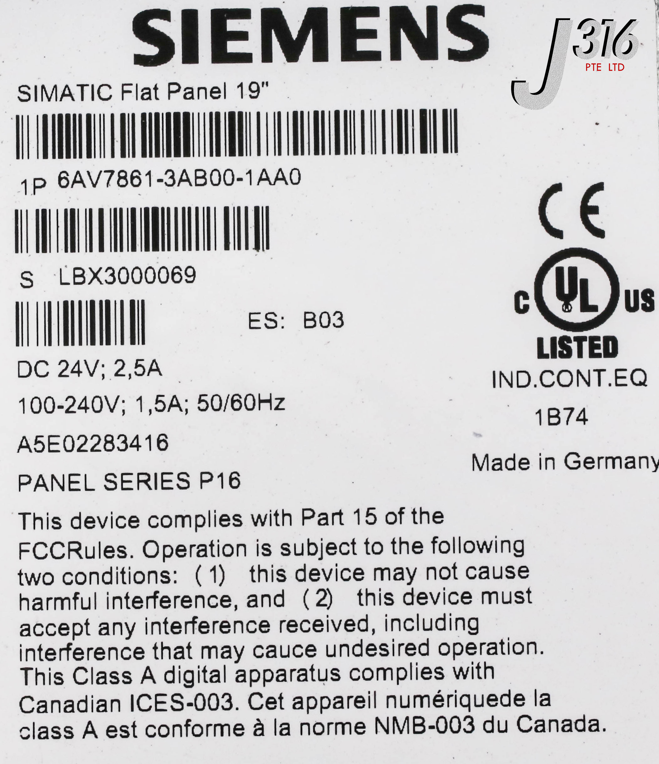 13959 SIEMENS SIMATIC FLAT PANEL,19